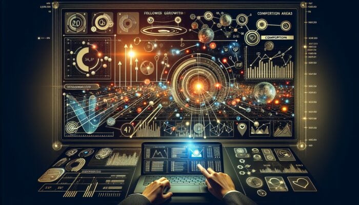 A digital dashboard showing social media analytics comparison between a company and its competitors.