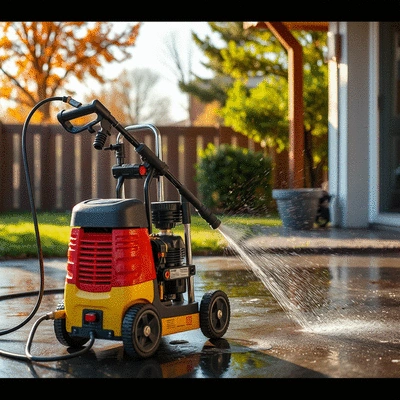Cleaning service showcasing pressure washer in action