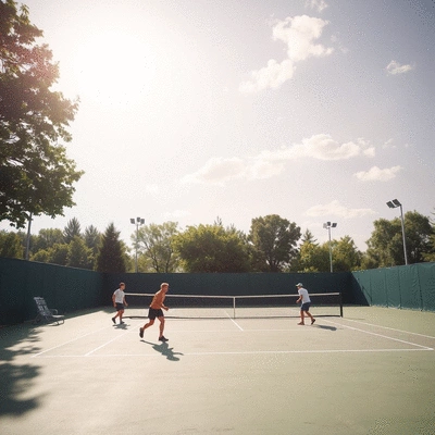 Clean tennis court with players enjoying the game